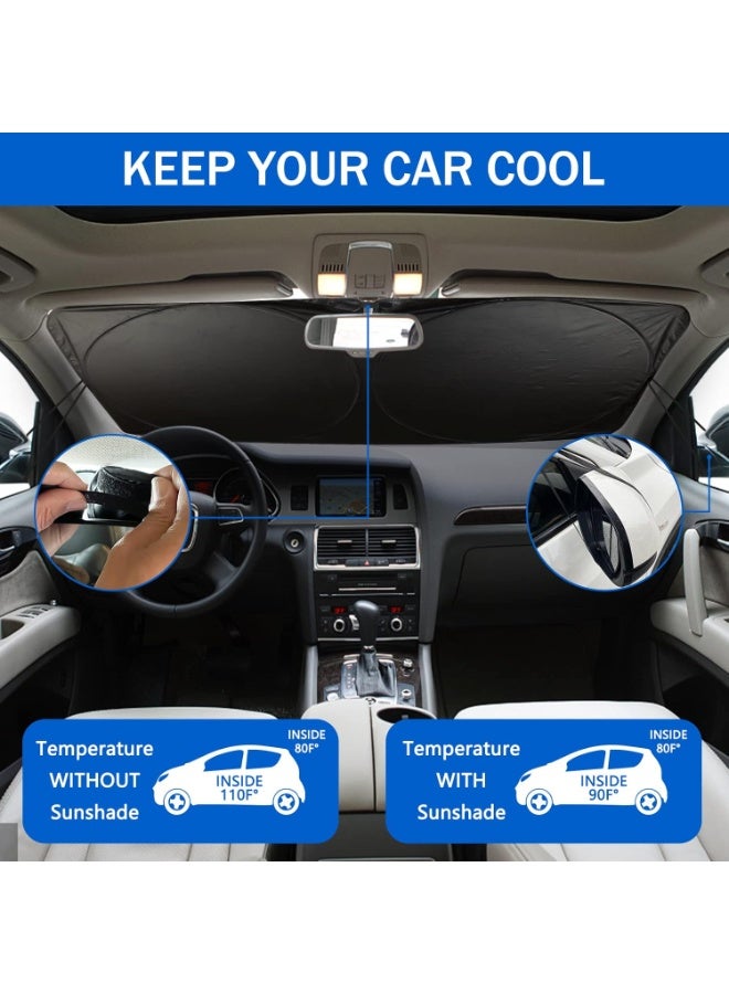 FAYET Funny Car Eyes Windshield Sun Shade – Foldable UV Protection Sun Visor, Heat Reflective Windshield Cover with Straps for Cars, SUVs & Trucks - Image 4